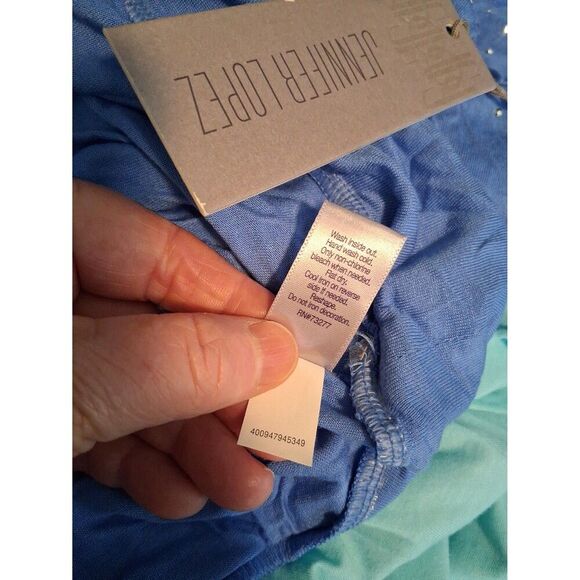 Jennifer Lopez Top 3/4 Sleeves X-Small Blue Silver Accent Studs NWT - Picture 7 of 7